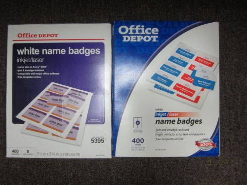 LOT- 2 x Office Depot name badges white inkjet / laser 400 labels Item # 754-461