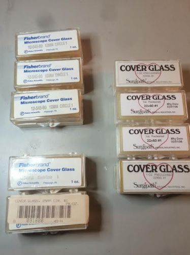 Lot of 9 MISC Microscope Cover Glass 12mm, 25mm, 22x60 Fisherbrand &amp; Surgipath