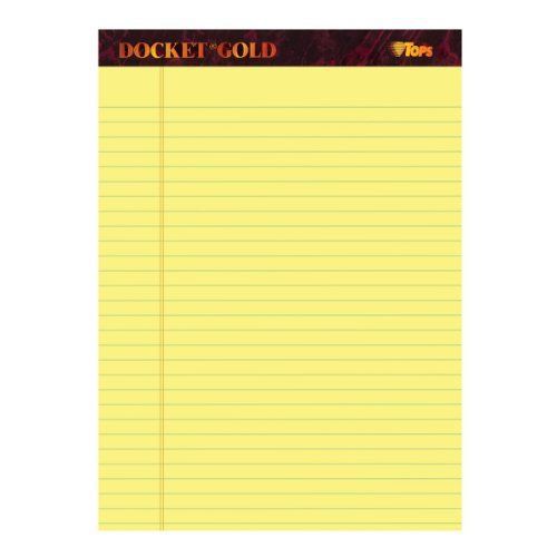 TOPS Docket Gold Writing Tablet, 8-1/2 x 11-3/4 Inches, Perforated, Canary, 50