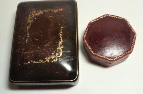 2 Antique Florentine Leather Jewelry Boxes Gold Embossed