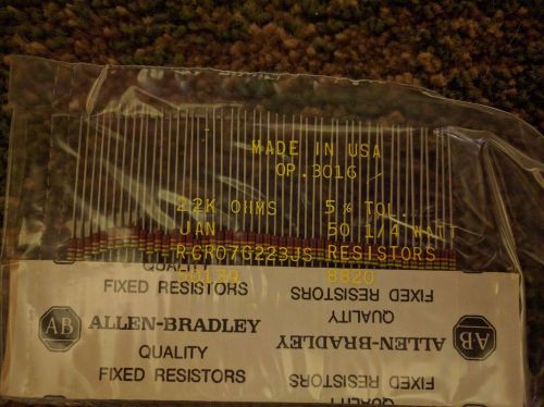 50 PCS ALLEN BRADLEY FIXED RESISTORS - 22K OHMS,0.25 WATT - FAST SHIP