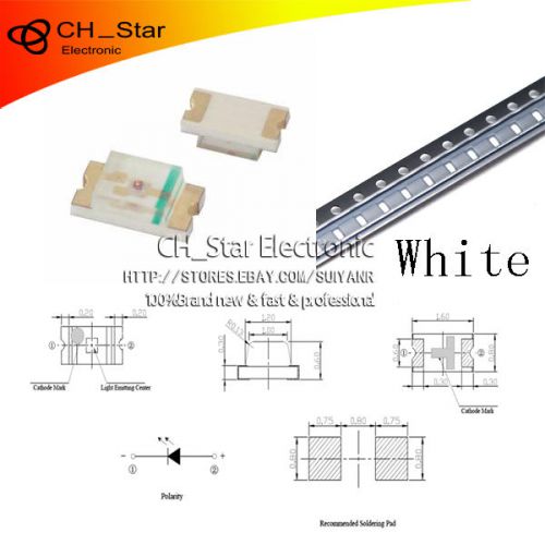 100PCS SMD SMT 0603 (1608) LED White Light Emitting Diodes Super Bright