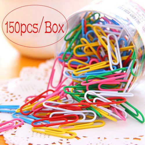150Pcs/Box 28mm Colorful Paper Clips &amp; Pins Vinyl Coated Office Stationery New