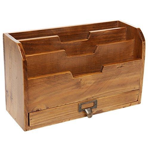 MyGift 3 Tier Country Rustic Vintage Wood Office Desk File Organizer Mail Sorter
