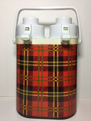 Vintage Dual Air Pump Thermos Hot Cold Drink Dispenser Carafe Plaid Double Spout