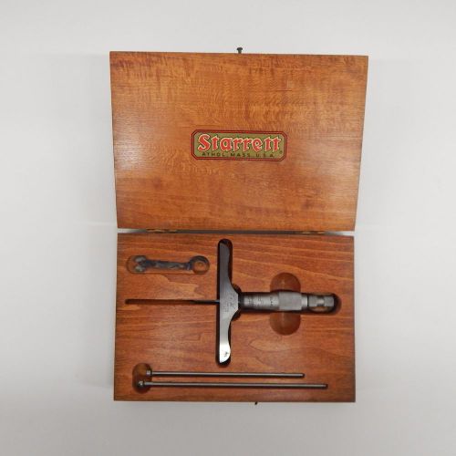 L.S. Starrett Tools No. 445 Depth Gage Mic Micrometer in Wooden Case