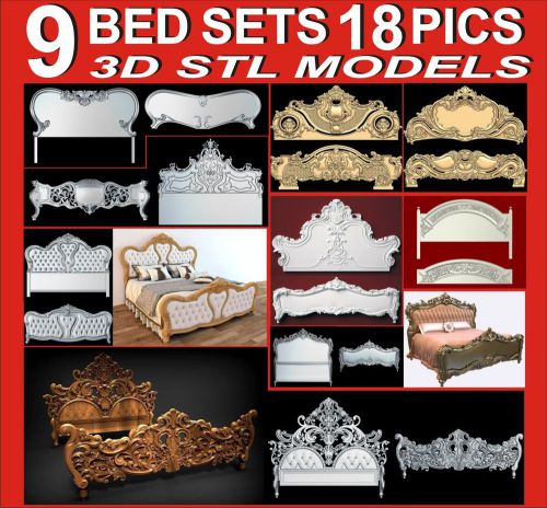 (A2) 9 MODELS OF BEDS 3D STL Model for CNC Router Engraver Relief Artcam Aspire