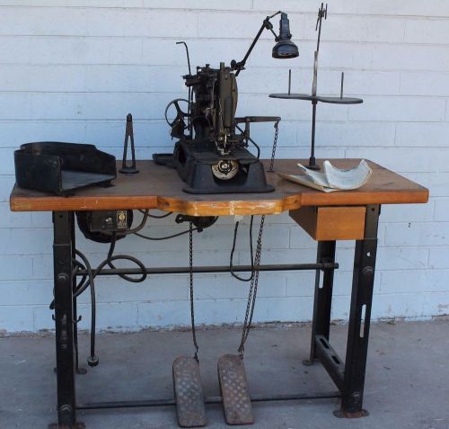 Antique SINGER 71-32 Button Hole Sewing Machine with Motor, Manuals, and Table