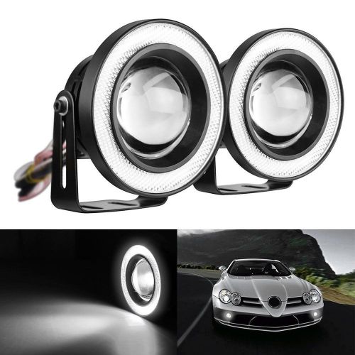 2.5&#034; car fog light cob led projector white angel eye halo ring drl driving bulb for sale