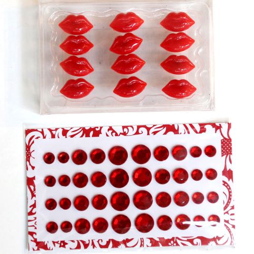 &#039;HELLO BEAUTIFUL&#039; Glitter Red LIPSTICK Pushpins + Rhinestones Sticker Thumbtacks