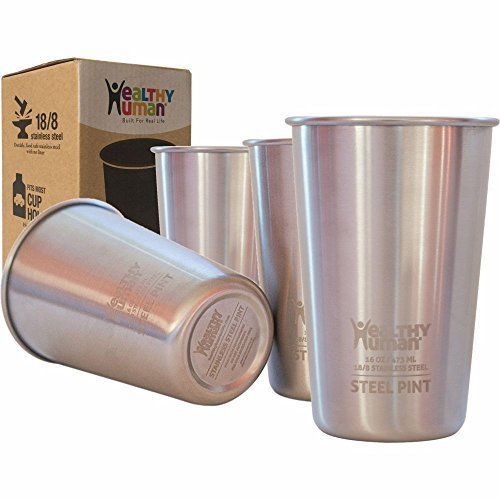 Healthy Human 4 Pack 16oz / 475ml Stainless Steel Cups - Ideal Beer Pints, Iced