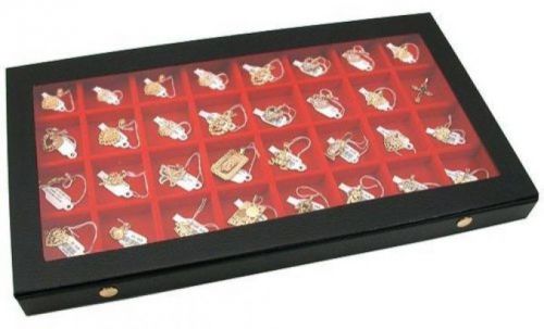 32 Slot Earring Jewelry Display Case Clear Top Red New