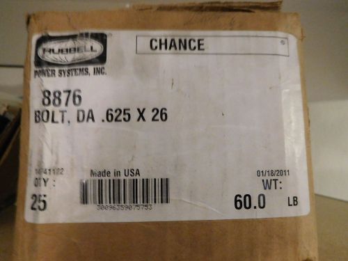 Hubbell 8876 CHANCE 5/8&#034; diameter X 26&#034; long Double Arming bolt.BOX OF 25