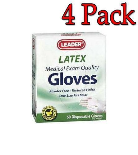 Leader Latex Gloves, Powder Free, One Size Fits Most, 50ct, 4 Pack 096295116946A