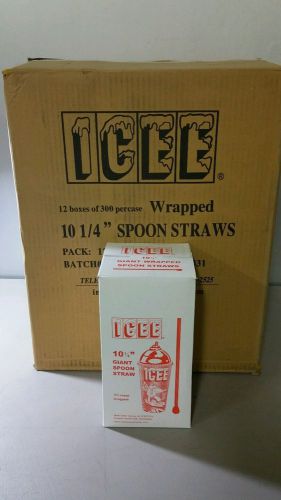 ICEE Ind. Wrapped Red Spoon Straws Case of 300 for Shaved Ice Snow Cones 10.25&#034;