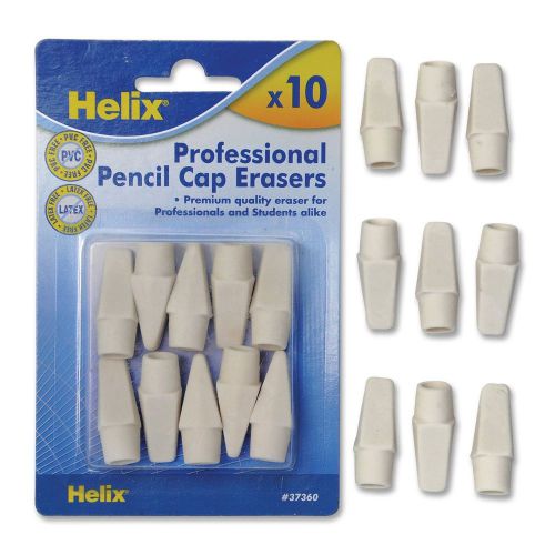 Helix Hi-Polymer Professional Pencil Cap Erasers White 10 Pack  (37360) Each