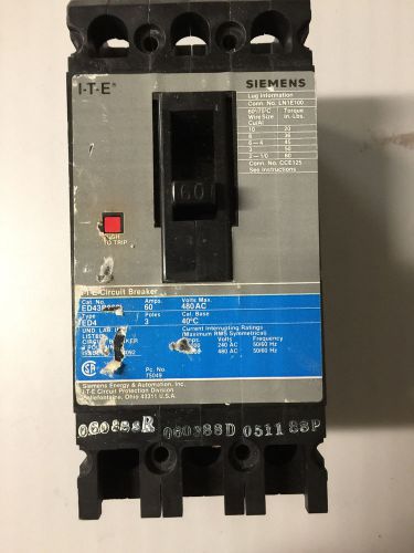 Siemens ED43B060, 60 Amp 3 Pole 480 Volt Circuit Breaker