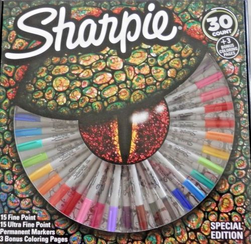 Sharpie 30 Count Special Edition+3 Bonus Coloring Pages 15 fine+15 Ultra Markers