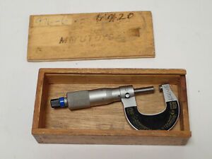MITUTOYO 0-1&#034; OUTSIDE MICROMETER 0.0001&#034; GRADUATION w WOODEN BOX