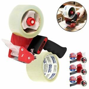 3 Heavy Duty Shipping Tape Gun Dispenser 6 Clear Rolls Packaging Box Strong Seal