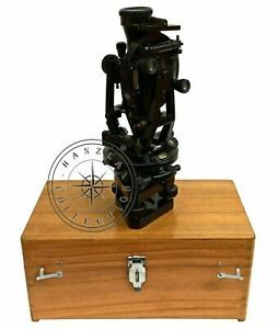 15&#034; Antique Brass Theodolite With Wood Box Transit Alidade Surveying Instruments