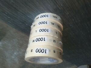 ULINE Clothing Size Labels New  Lot Size S, M, L, XL,XXL 1000 Per Roll USA!