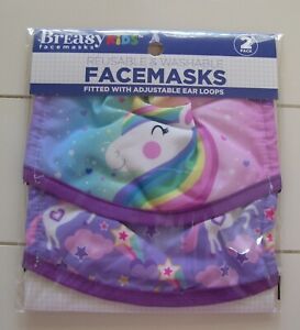 Girls Children&#039;s 2 Pack Unicorn Washable Adjustable Reusable Face Masks
