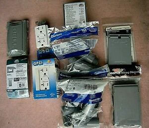 New Lot of 9 Electrical Items, GFCI,Receptacles, Boxes, Covers ( Outdoor)   NEW