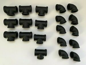 20 Pack Black 1/2&#034; Pipe Fittings 10x 90 Degree Elbows + 10x T Tee - Decor Crafts