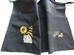 Black Server Waitress Apron Gnome Sunflower Embroider Name FREE Lady Pizazz
