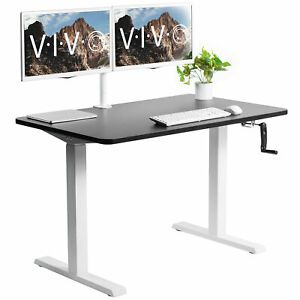 VIVO Manual 48&#034; x 30&#034; Stand Up Desk, Black Table Top, White Frame