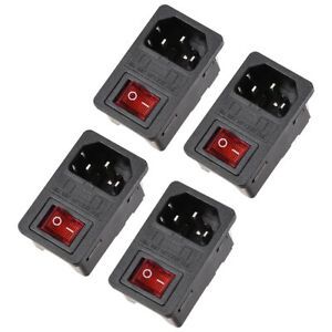Red Rocker Switch Fused IEC 320 C14 Inlet Power Fuse Plug Connector 4pcs