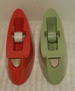 *2* Vintage Weighted 3M Scotch Tape Dispenser Retro Green &amp; Peach Model C-15