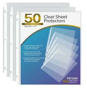 Sheet Protectors 8.5 x 11&#034; Clear Page For 3 Ring Binder Plastic Sleeves 50 Pack