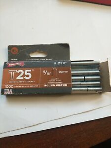 #259 Arrow T25 Round Crown Staples 9/16&#034; 14mm Wire &amp; Cable Fastener Box of 1000