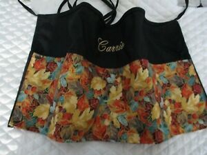 Server Waitress Apron Autumn Leaves Gold Trim Teacher Name FREE Lady Pizazz