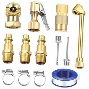 13 Pieces Brass Air Chuck Set Compressor Inflation Kit with 1/4 Inch Closed