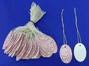 500 Pink &amp; White Oval Designer Print Merchandise Strung Price Tags