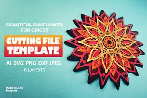 3D Mandala svg sunflower2 template 3d Papercut layered Paper  Laser cut Cricut