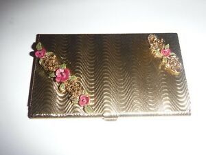 Vintage Business Card Holder Gold-tone Floral Design