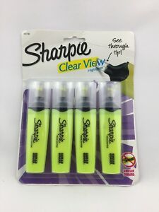 Sharpie 4 Clear View Chisel Tip Highlighters Yellow 1897845 4-Pack *NEW*