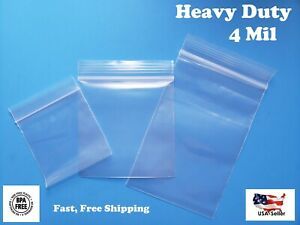 Zip Top Plastic Bags Heavy Duty 4Mil Clear Reclosable Lock Seal Zipper Baggies