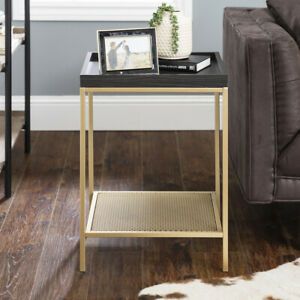 18 Square Tray Side Table With Mesh Metal Shelf - Graphite/Gold