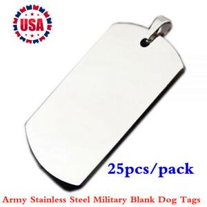 US Stock 25pcs Wholesale Army Stainless Steel Military Blank Dog Tags