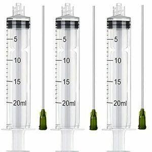 3 Pack 20ml Industrial Plastic Syringes with Blunt Luer Lock Needle 4 Inch for