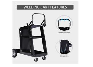 VIVOHOME Iron 3 Tiers Rolling Welding Cart with Wheels and Tank Storage for TIG