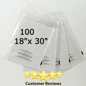 100 Pack 18x30 Self Seal 1.5 mil Suffocation Warning Clear Poly Bags Free Shippi