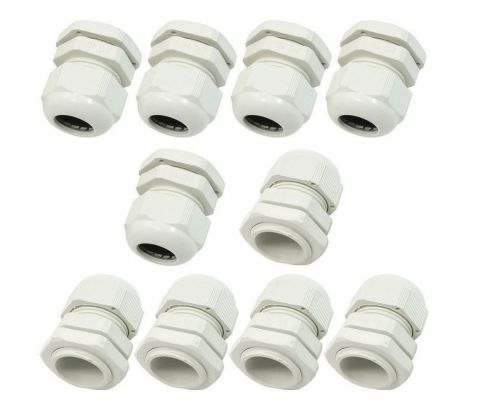 PG16 White Plastic Water Resistance Fixed Cables Glands Joints 10 Pcs