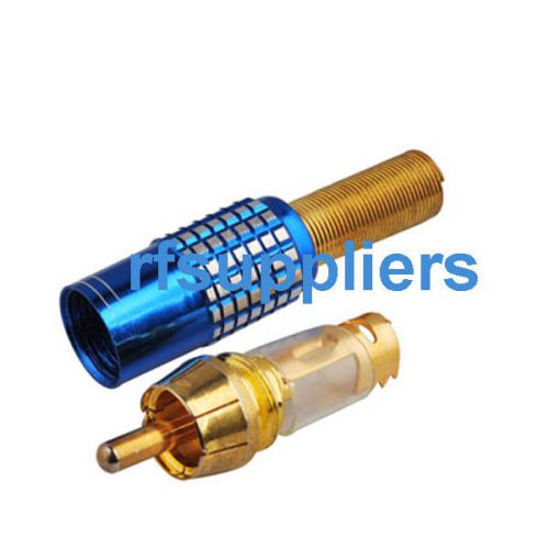 2 x rca straight plug crimp blue connector for the cable 50-5 free shipping for sale
