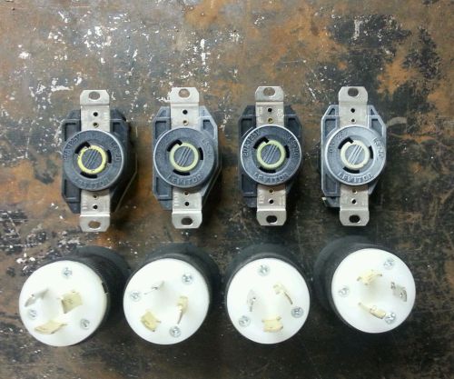 Lot of 4 locking receptacles with male cord end. 125 volt 20 amp for sale